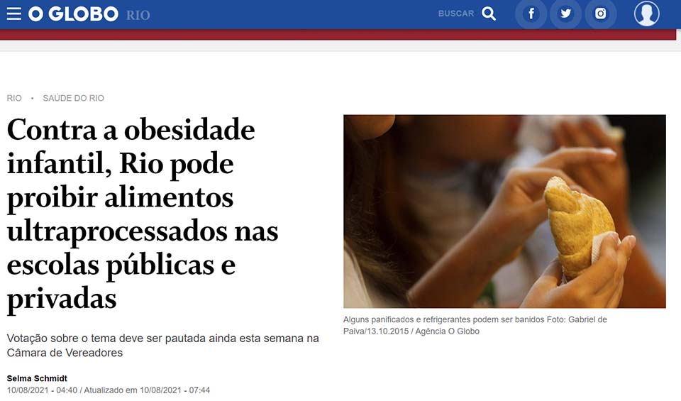 Contra a obesidade infantil, Rio pode proibir alimentos ultraprocessados nas escolas públicas e privadas